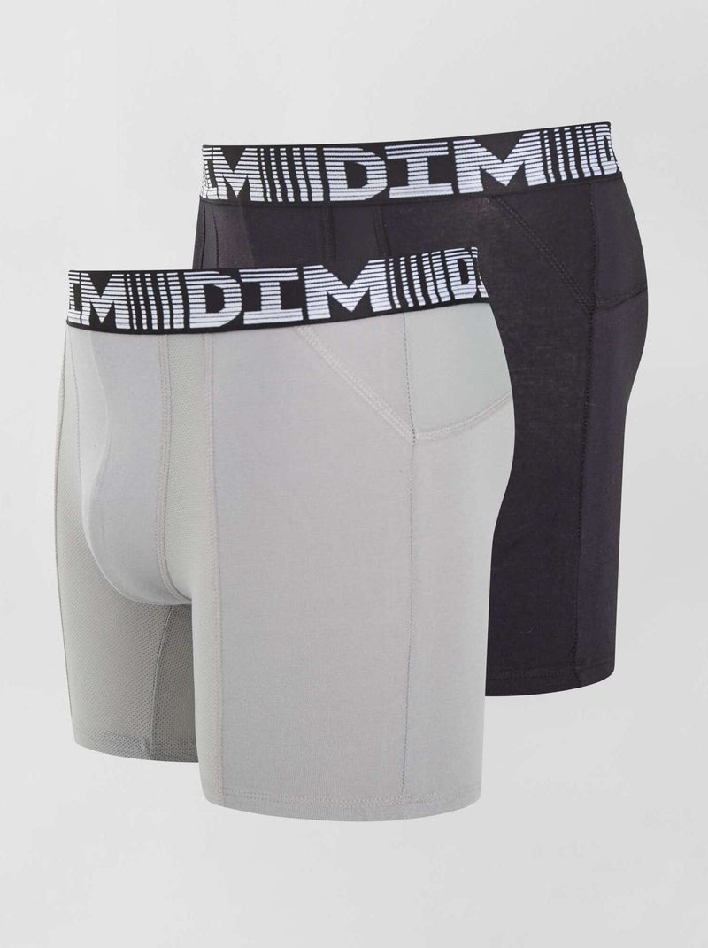 Lot de 2 boxers longs 3D Flex air 'DIM' gris/noir - Kiabi