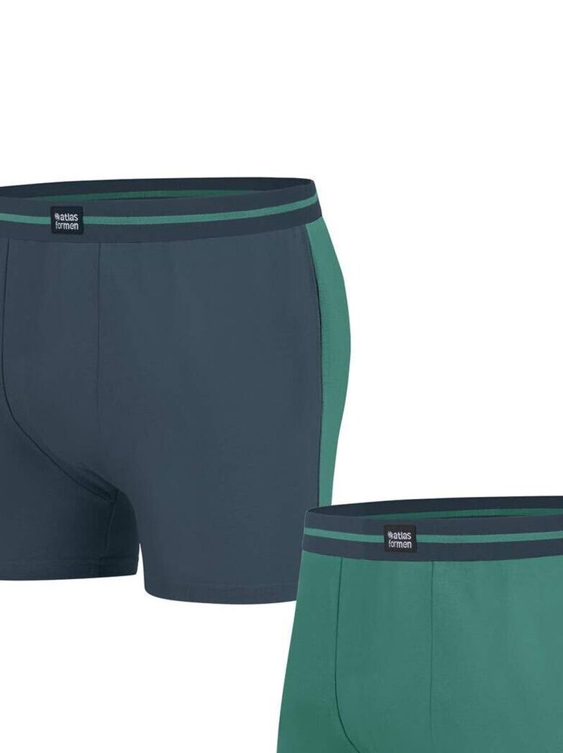 Lot de 2 Boxers Sport en Coton Stretch   - ATLAS FOR MEN Bleu Vert - Kiabi