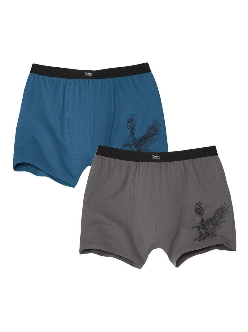 Lot de 2 Boxers Stretch Confort  - ATLAS FOR MEN Bleu Gris - Kiabi