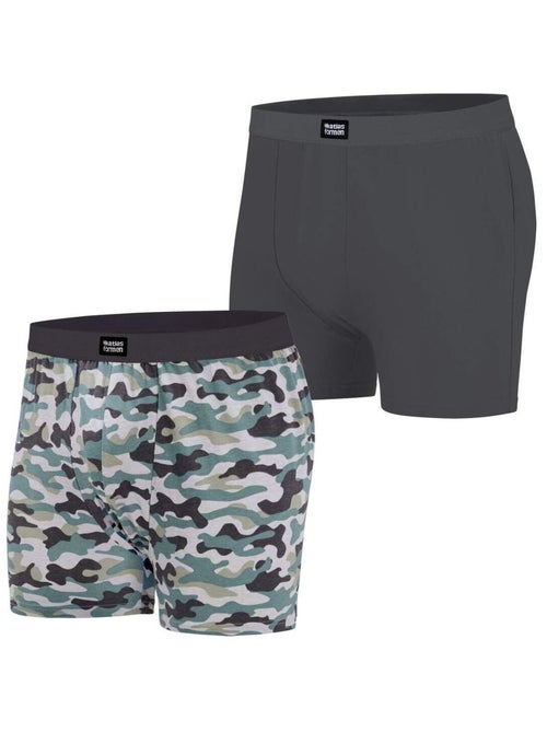 Lot de 2 Boxers Stretch Fantaisie   - ATLAS FOR MEN - Kiabi