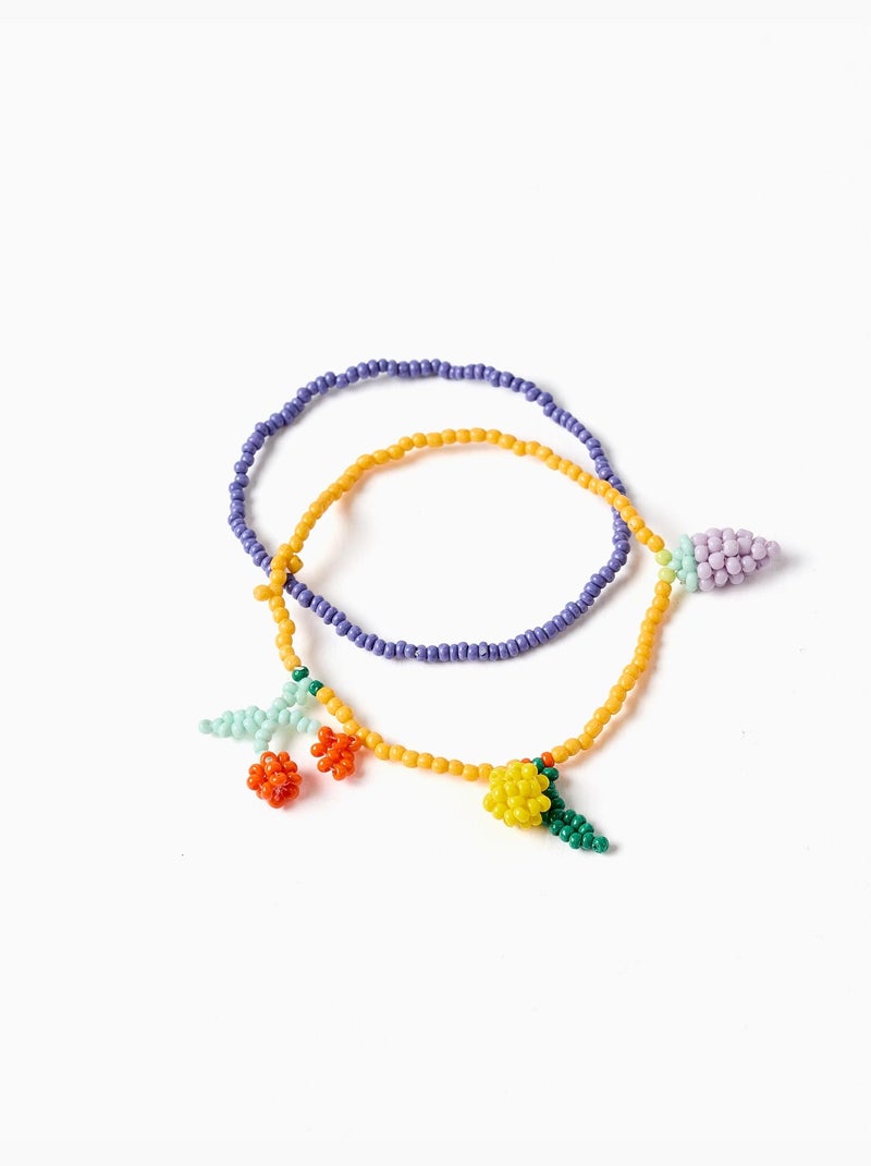 Lot de 2 bracelets perlés avec pendentifs en forme de fruits Violet - Kiabi