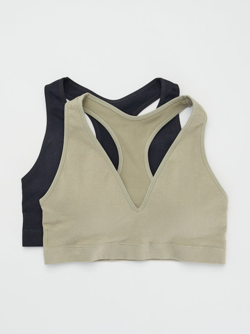 Lot de 2 brassières à coques amovibles Kaki/noir - Kiabi