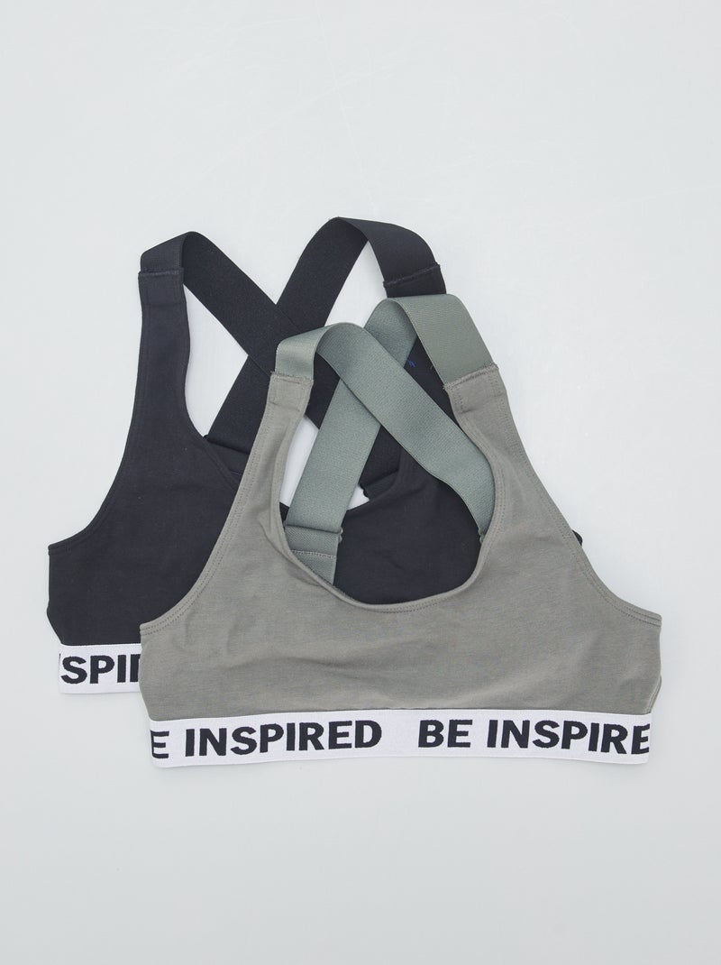 Lot de 2 brassières à message Kaki/noir - Kiabi