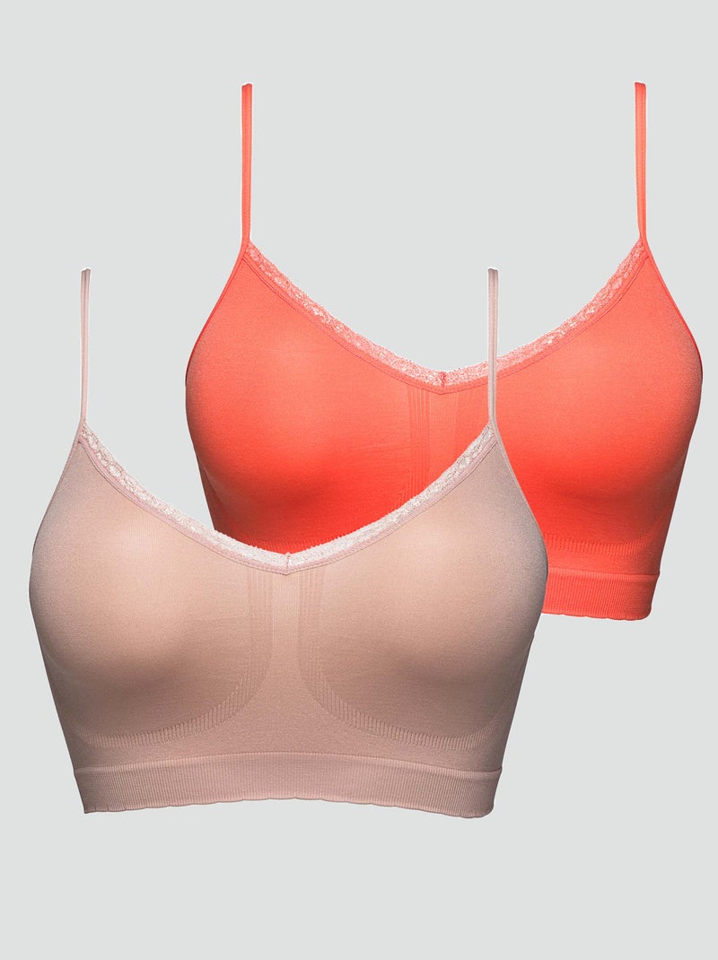 Lot de 2 brassières 'Billet Doux' corail/taupe - Kiabi