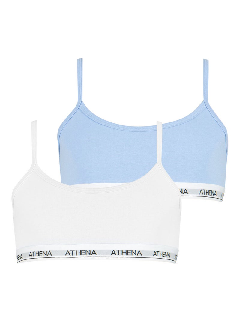 Lot de 2 brassières Coton Ultra Doux Athena Fille Blanc Bleu - Kiabi