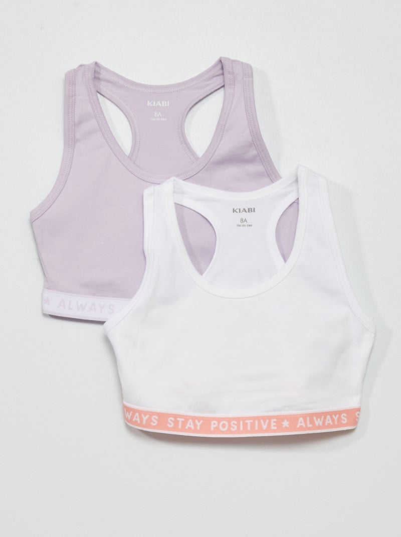 Lot de 2 brassières de sport Blanc/violet - Kiabi