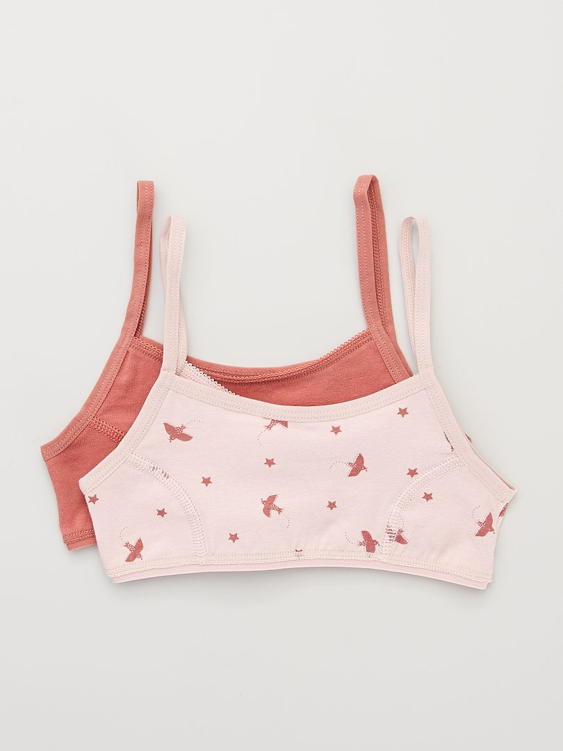 Brassières Fille Lot De 2 - Imprimé Fleuri Et Rayé - Coton Stretch - Bretelles Réglables