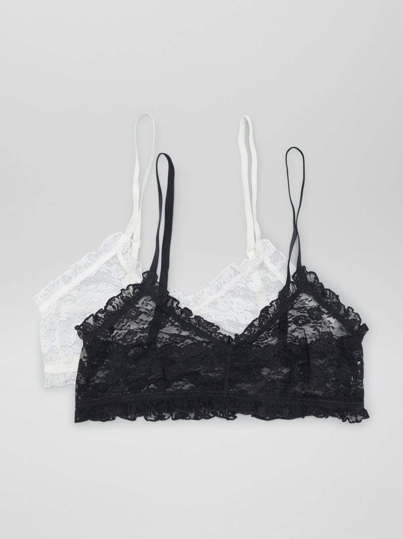 Lot de 2 brassières en dentelle blanc/noir - Kiabi