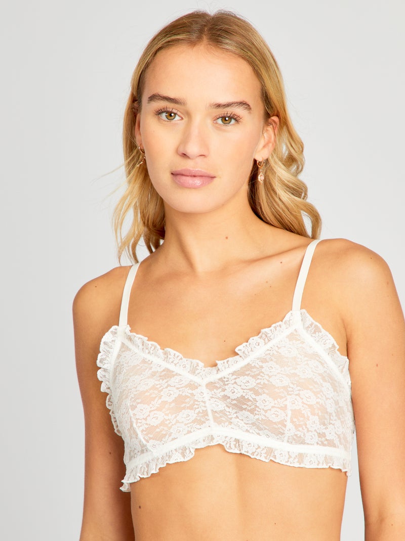 Lot de 2 brassières en dentelle blanc/noir - Kiabi