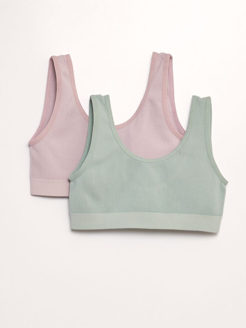 Lot de 2 brassières en maille côtelée Rose/Vert - Kiabi