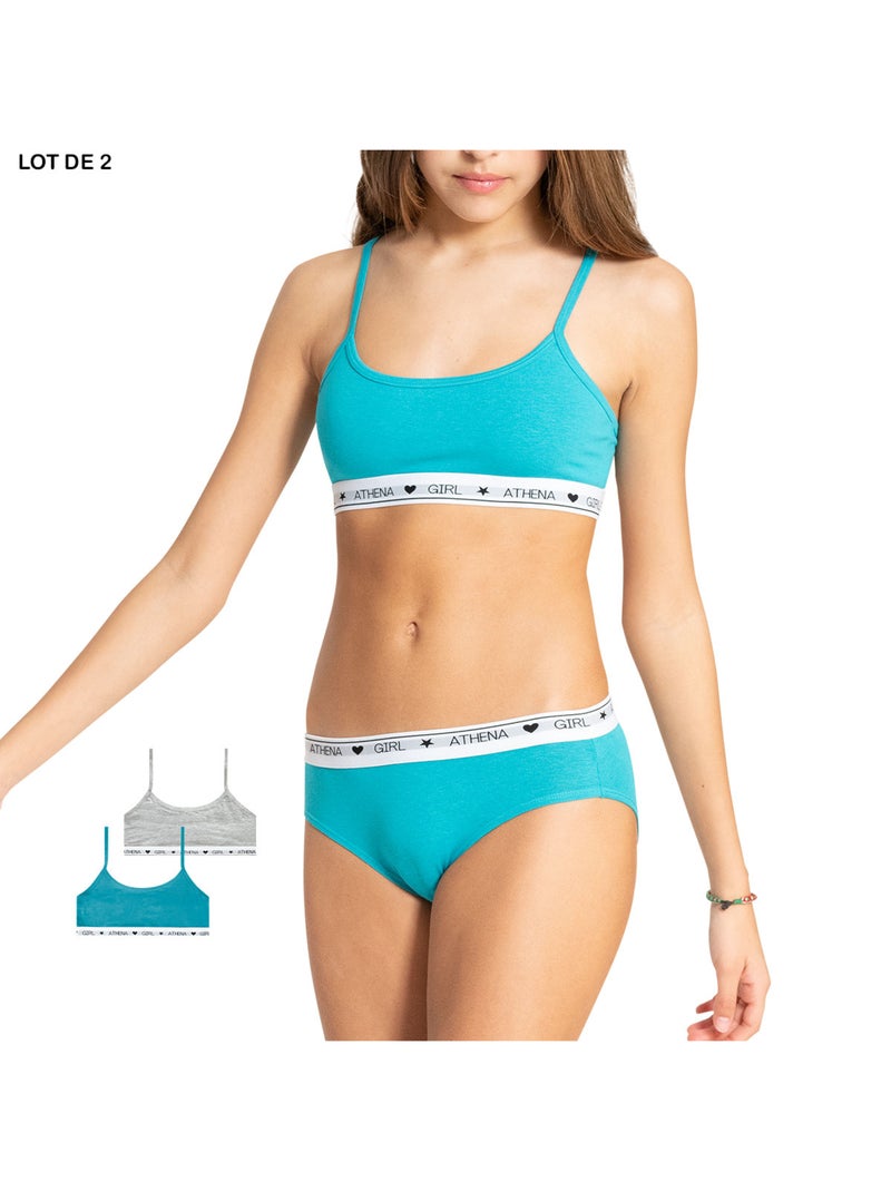 Lot de 2 brassières fille Coton Ultra Doux Athena Blanc Rose - Kiabi