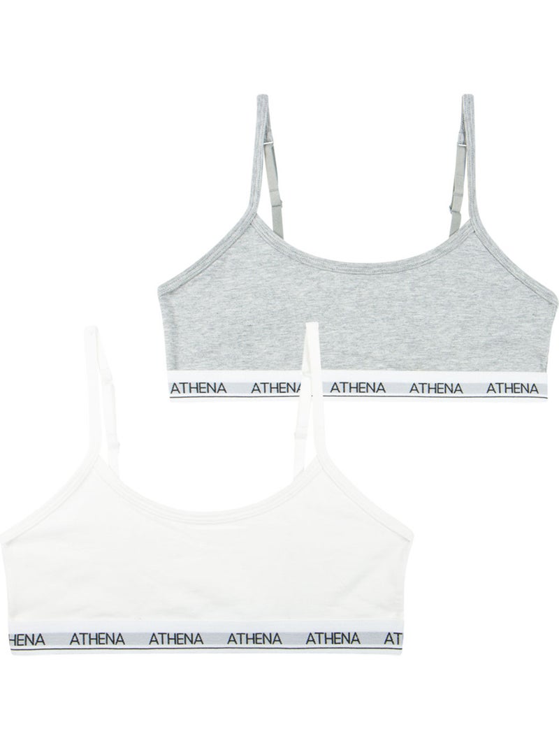 Lot de 2 brassières fille Coton Ultra Doux Athena Fille Blanc Gris - Kiabi
