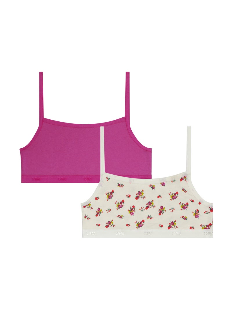 Lot de 2 Brassières fille Les Pockets Coton Kids Corail/Turquoise/Crème - Kiabi