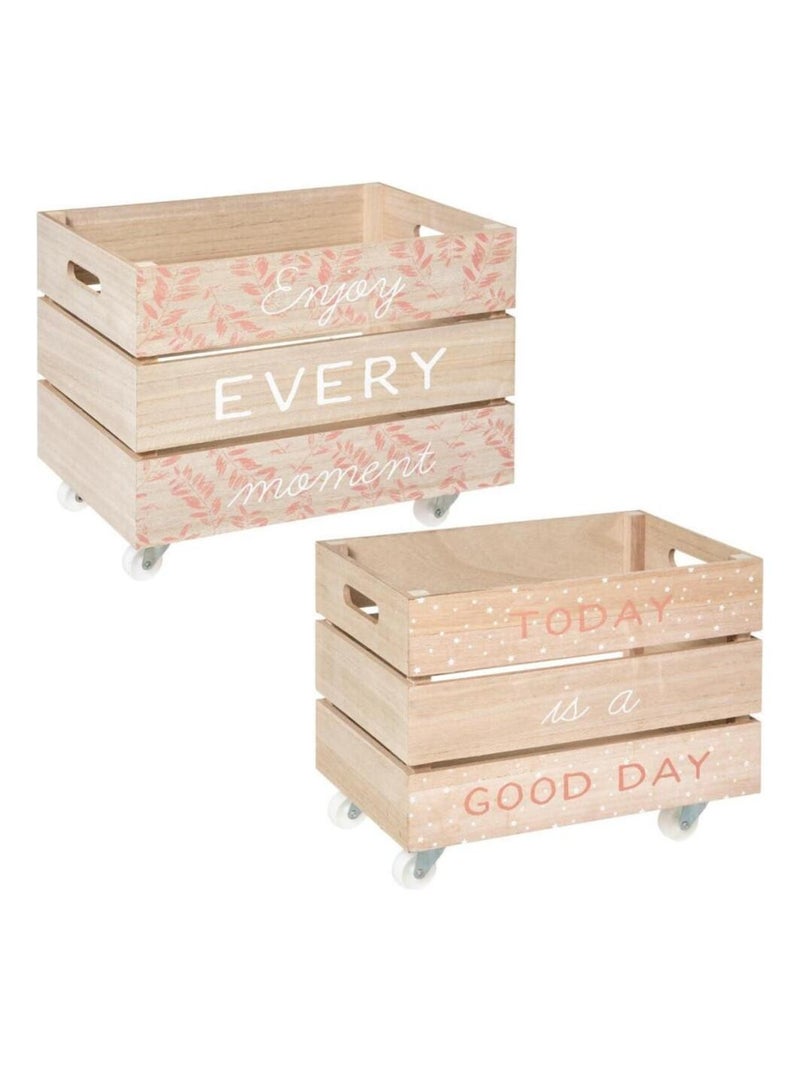Lot de 2 caisses cagette XL déco Atmosphera Rose - Kiabi