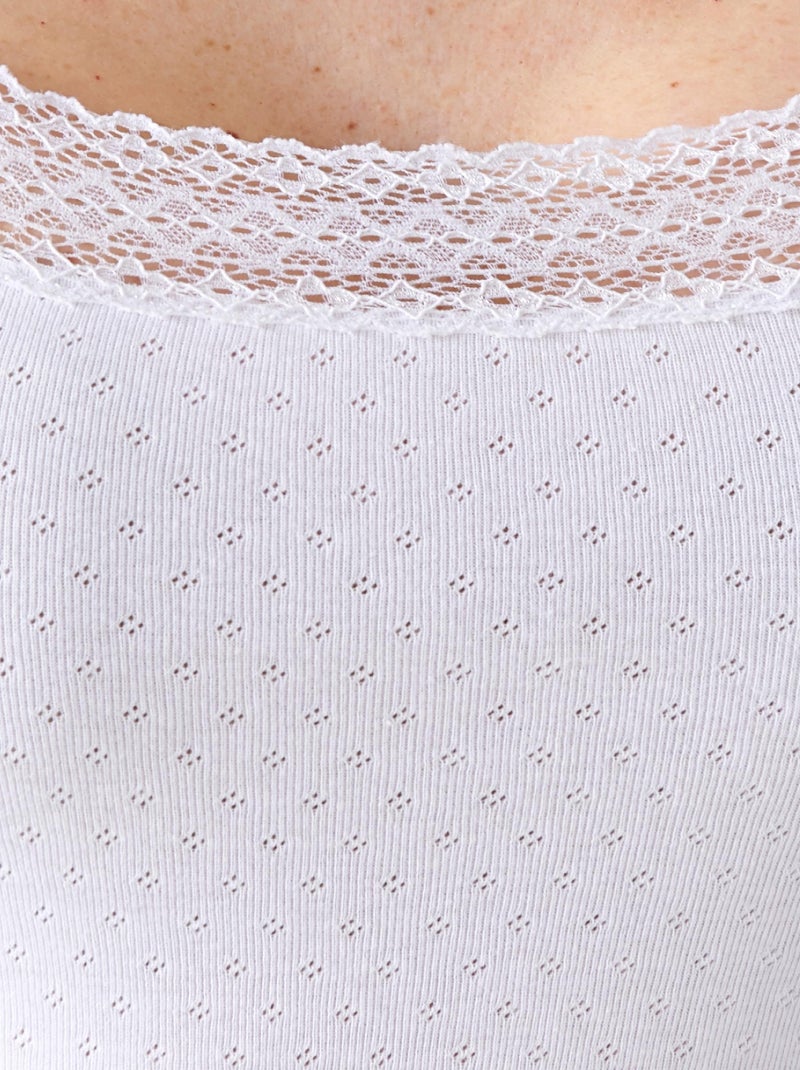 Lot de 2 caracos Essential maille jacquard ajourée - Damart Blanc - Kiabi