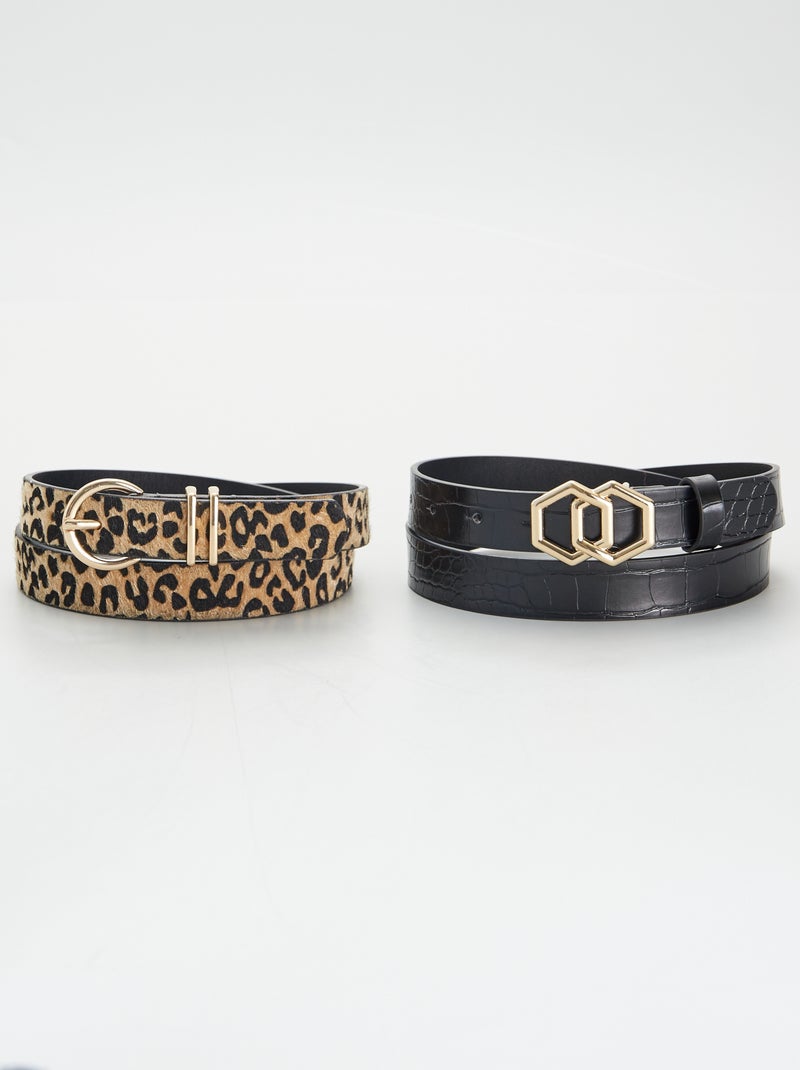 Lot de 2 ceintures fines Noir/marron - Kiabi