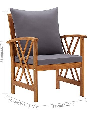 Lot de 2 chaises de jardin en bois avec coussins