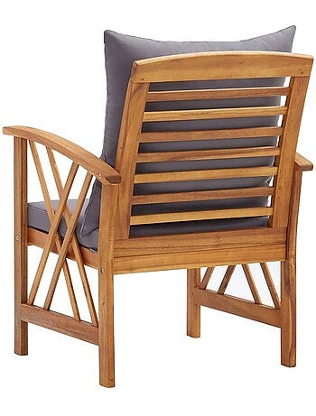 Lot de 2 chaises de jardin en bois avec coussins
