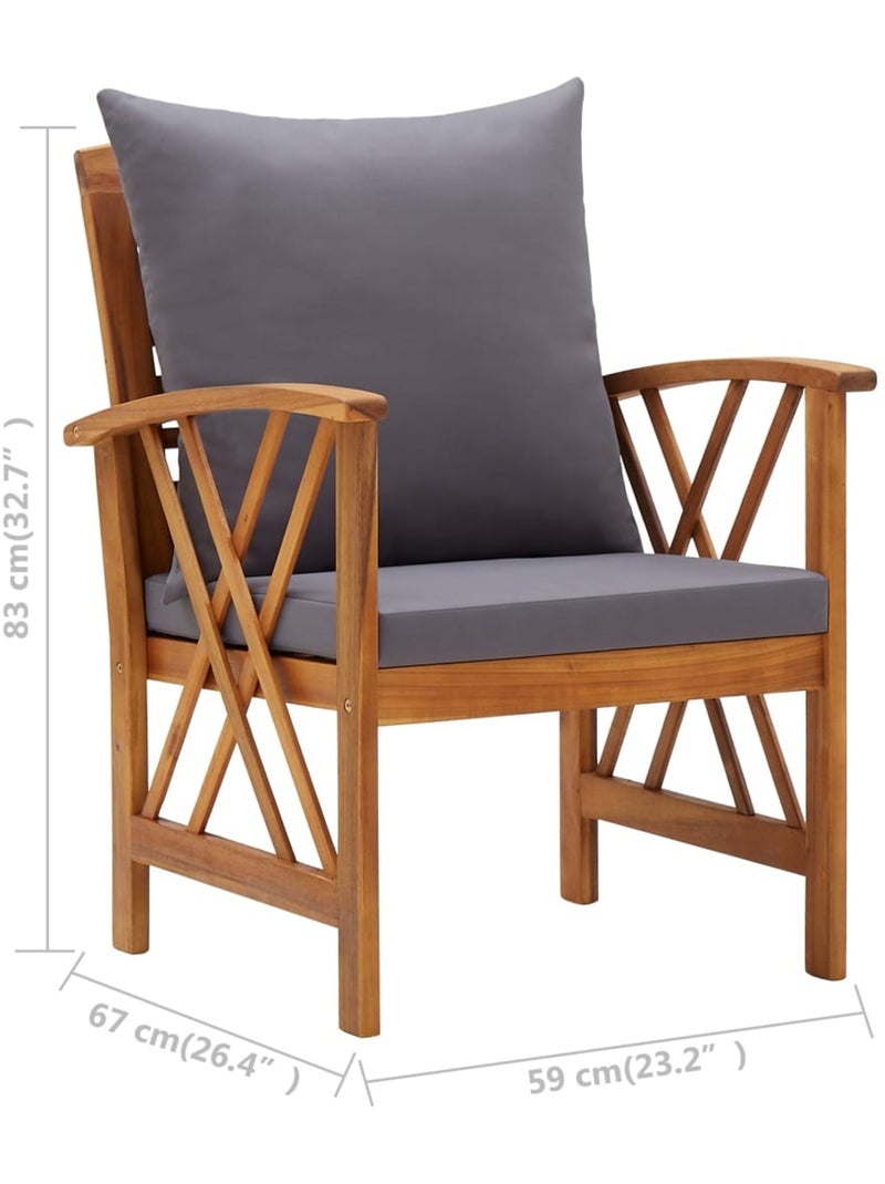 Lot de 2 chaises de jardin en bois avec coussins Gris - Kiabi