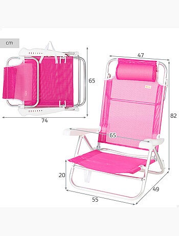 Lot de 2 chaises de plage basses multipositions 47x49x82 cm