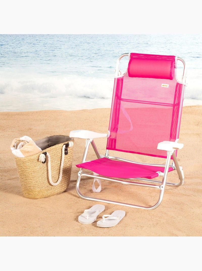 Lot de 2 chaises de plage basses multipositions 47x49x82 cm Rose fushia - Kiabi