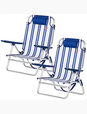 Lot de 2 chaises de plage basses multipositions 48x45x83 cm