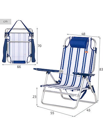 Lot de 2 chaises de plage basses multipositions 48x45x83 cm