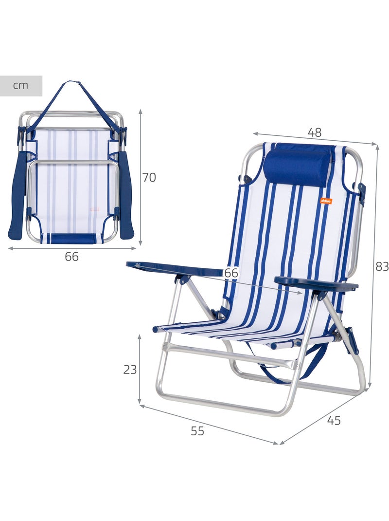 Lot de 2 chaises de plage basses multipositions 48x45x83 cm Bleu Blanc - Kiabi
