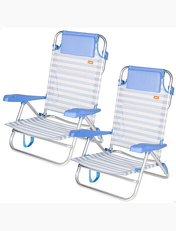 Lot de 2 chaises de plage basses multipositions 48x50x80 cm