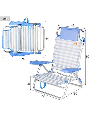 Lot de 2 chaises de plage basses multipositions 48x50x80 cm