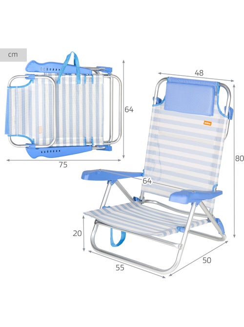 Lot de 2 chaises de plage basses multipositions 48x50x80 cm - Kiabi