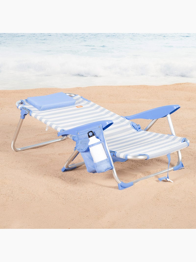 Lot de 2 chaises de plage basses multipositions 51x45x76 cm avec poches Bleu Blanc - Kiabi