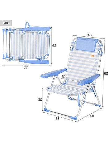 Lot de 2 chaises de plage hautes multipositions 48x60x90 cm