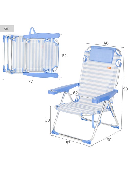 Lot de 2 chaises de plage hautes multipositions 48x60x90 cm - Kiabi