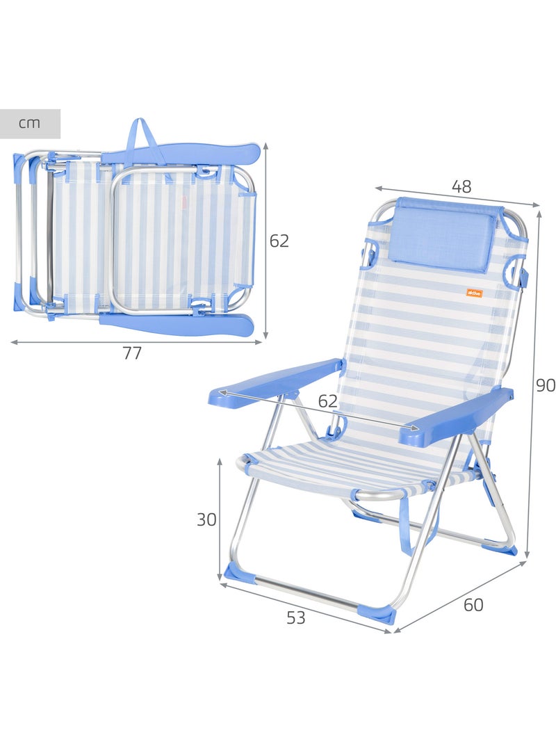 Lot de 2 chaises de plage hautes multipositions 48x60x90 cm Bleu Blanc - Kiabi
