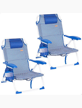 Lot de 2 chaises de plage multipositions moyennes 48x58x76 cm