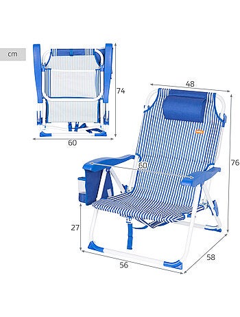 Lot de 2 chaises de plage multipositions moyennes 48x58x76 cm