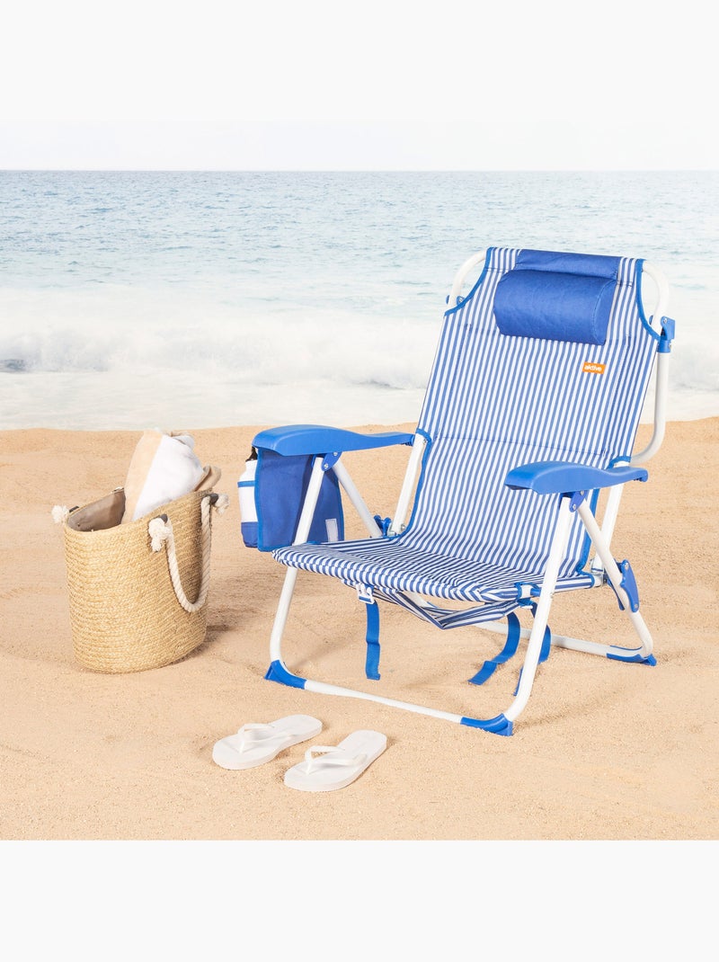 Lot de 2 chaises de plage multipositions moyennes 48x58x76 cm Bleu Blanc - Kiabi