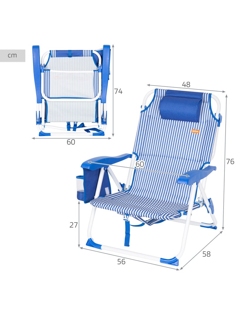 Lot de 2 chaises de plage multipositions moyennes 48x58x76 cm Bleu Blanc - Kiabi