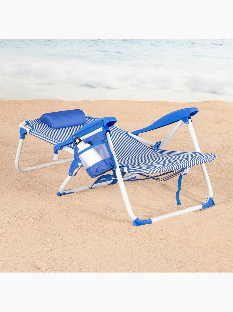 Lot de 2 chaises de plage multipositions moyennes 48x58x76 cm Bleu Blanc - Kiabi