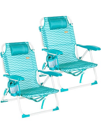 Lot de 2 chaises de plage multipositions moyennes 48x58x76 cm