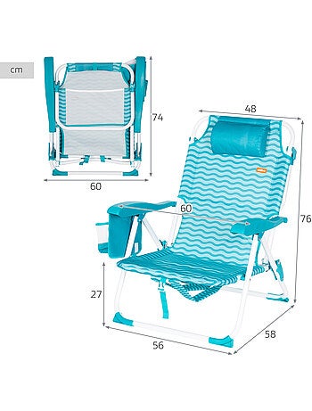 Lot de 2 chaises de plage multipositions moyennes 48x58x76 cm