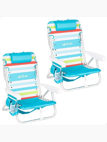 Lot de 2 chaises de plage multipositions moyennes (50x53x77 cm) avec glacière et poches