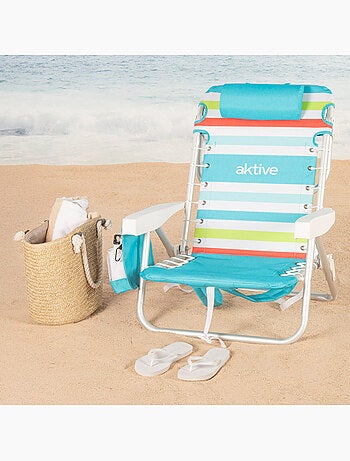 Lot de 2 chaises de plage multipositions moyennes (50x53x77 cm) avec glacière et poches