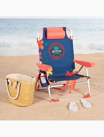 Lot de 2 chaises de plage multipositions moyennes (50x54x80 cm) à motifs floraux avec poches