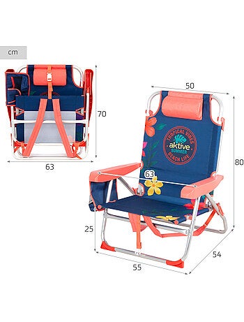 Lot de 2 chaises de plage multipositions moyennes (50x54x80 cm) à motifs floraux avec poches