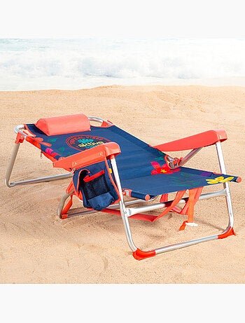 Lot de 2 chaises de plage multipositions moyennes (50x54x80 cm) à motifs floraux avec poches