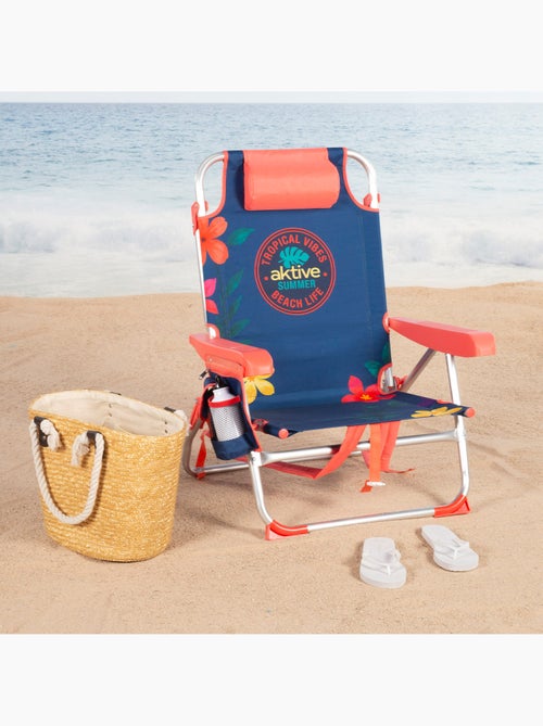 Lot de 2 chaises de plage multipositions moyennes (50x54x80 cm) à motifs floraux avec poches - Kiabi