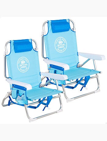 Lot de 2 chaises de plage multipositions moyennes 50x54x80 cm avec poches