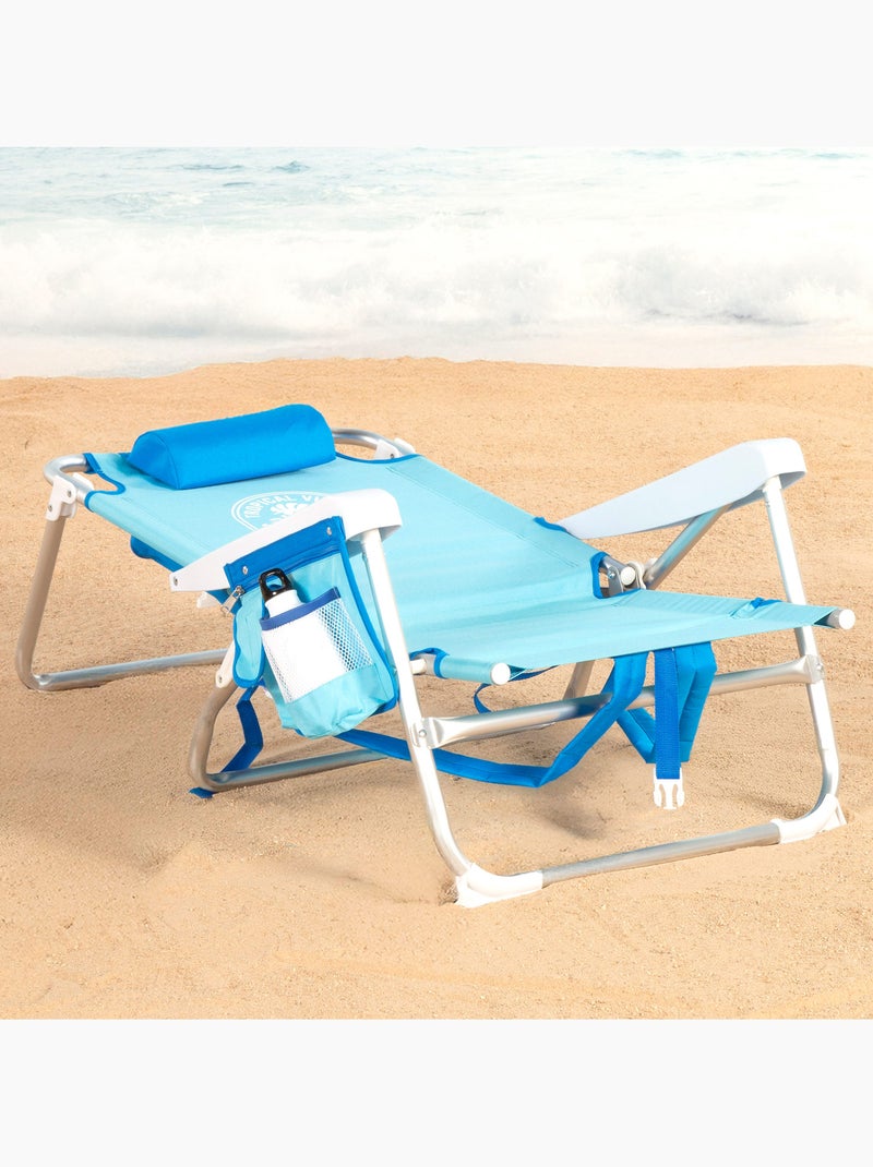 Lot de 2 chaises de plage multipositions moyennes 50x54x80 cm avec poches Bleu - Kiabi